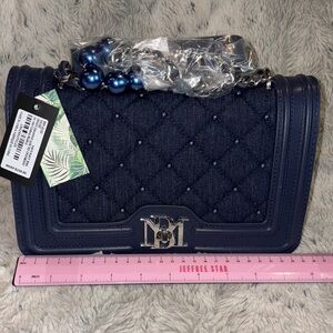 Badgley Mischka Denim Diamond Quilted Crossbody with Matching pearls